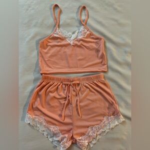 Women's Peach Lace Trim Sleepwear Set Size M